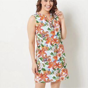 Denim & Co. Beach Regular French Terry Cover-Up Dress Bight Tropical Size Large